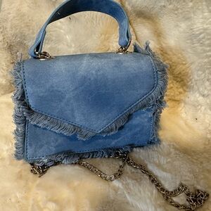 Frayed Denim Crossbody Bag in Light Blue
